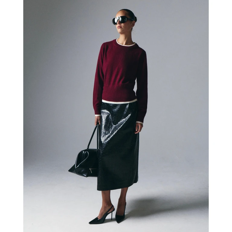 Tove Layered Cashmere Crewneck - Merlot
