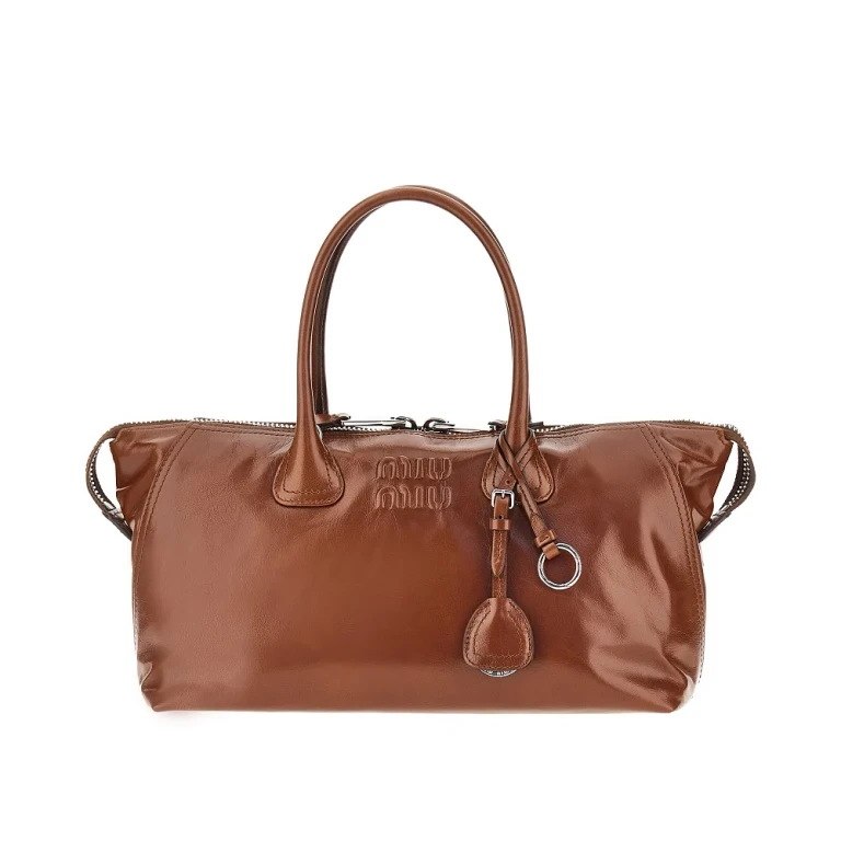 Glossy leather bag with embossed logo Woman One Size