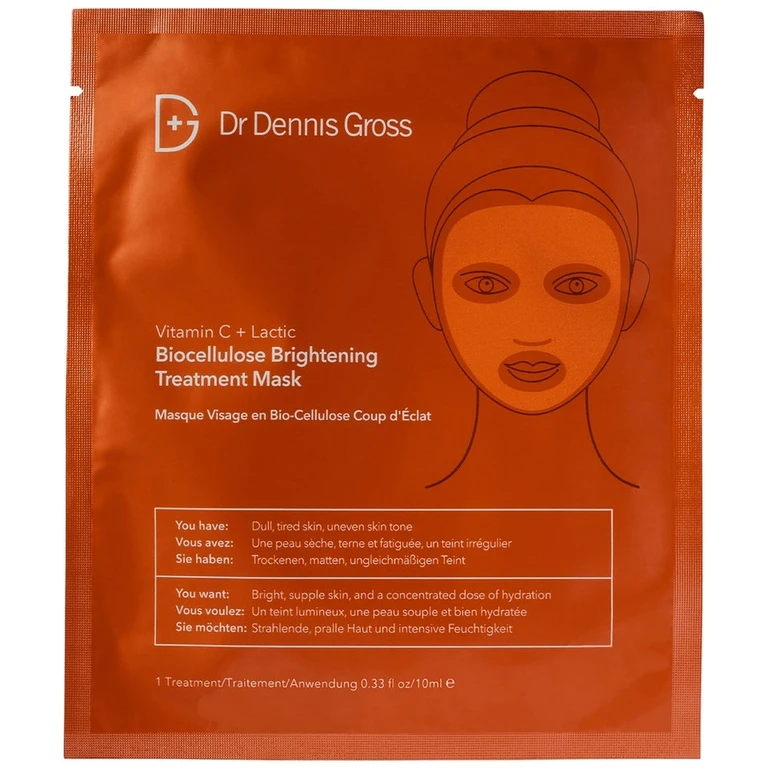 Dr Dennis Gross Skincare Vitamin C Lactic Biocellulose Brightening Treatment Mask - 4 Applications 0.35 oz