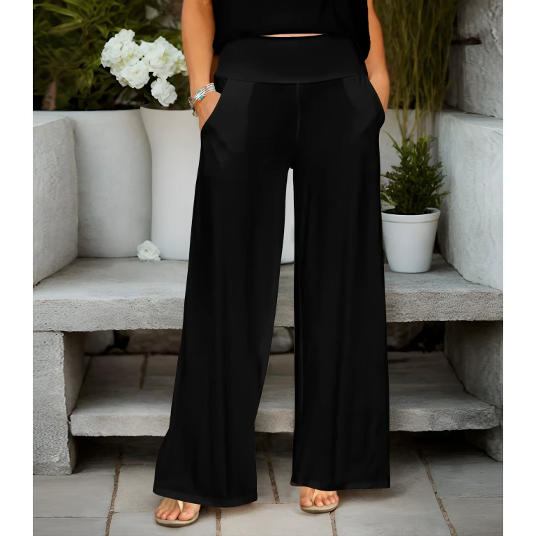 Wide Leg Pants with Pockets by Bon Apple Tea