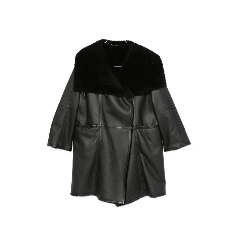 Shearling-collar Leather Coat