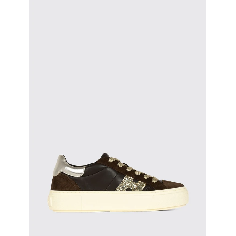 Crosswind Nappa and Suede Leather Sneakers with Glitter Logo and Platform Sole (HXW7050GB00VI10R2B)
