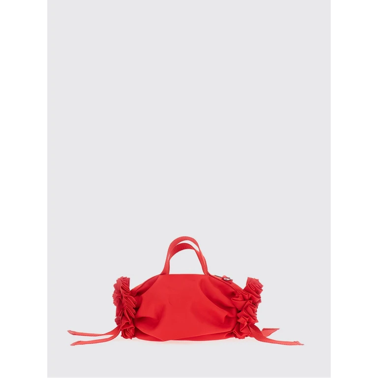 Double Ribbon Nylon Handbag with Bow and Ruffles (BAG223B0761REDRED)