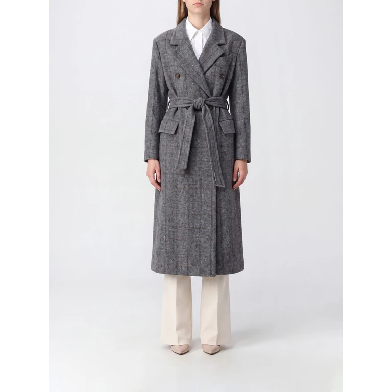 Manteau long à carreaux en mélange laine alpaga