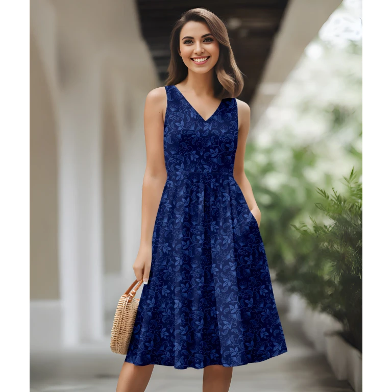 V-Neck Swing Dress with Side Pockets by Bon Apple Tea