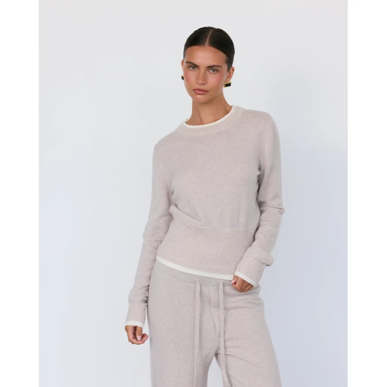 Tove Layered Cashmere Crewneck - Stone
