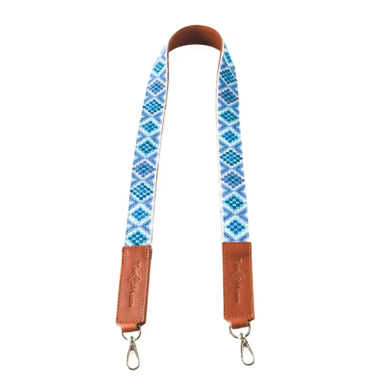Mai Woven Bag Strap - Blue with Leather