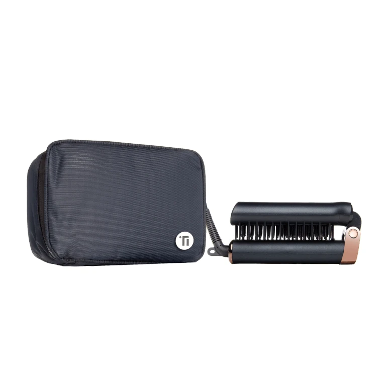 TIRI-PRO - Foldable Hot Brush Hair Straightener with Travel Case - Portable Smoothing Brush with Tourmaline