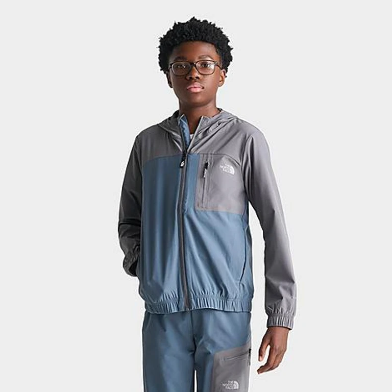 Big Kids Frissel Woven Full-Zip Jacket in Granite Grey/Smoked Blue Size: Small