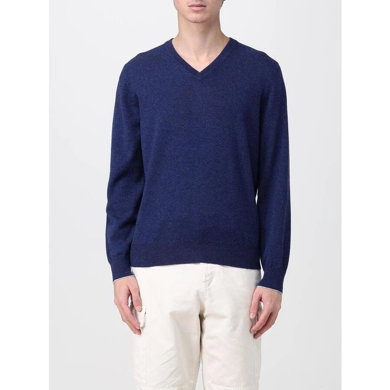 Men'S Blue Wool V Neck Sweater