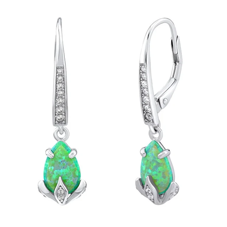 Silver Orecchini con green synthetic opal JJJE1267G
