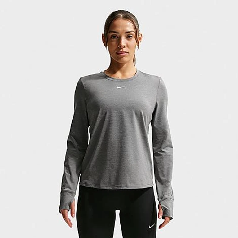 Women's One Classic Dri-FIT Long-Sleeve Top in Smoke Grey/Heather/White Size: XXS