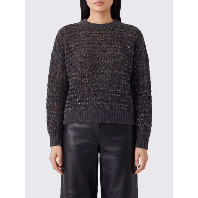 Openwork Wool and Cashmere Crewneck Jumper with Dropped Shoulders (MGO378800CUC63)