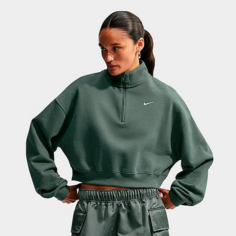 Studio Fleece medium-gewicht oversized cropped quarter-zip jas in Camo Green/Sail