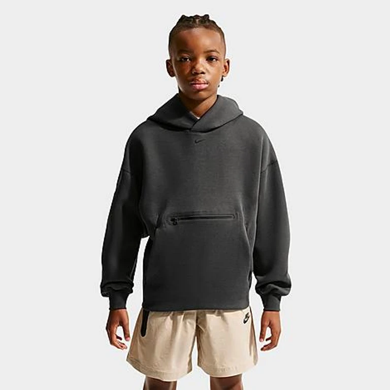 Nike Big Kids Sportswear Tech Fleece Oversized Pullover Hoodie in Anthracite/Black Size: XS