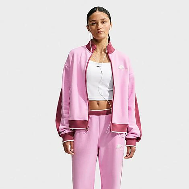 Women's Studio Fleece Medium-Weight " Run Club" Track Jacket in Pink Rise/Pink Smoke/Sail Size: XS