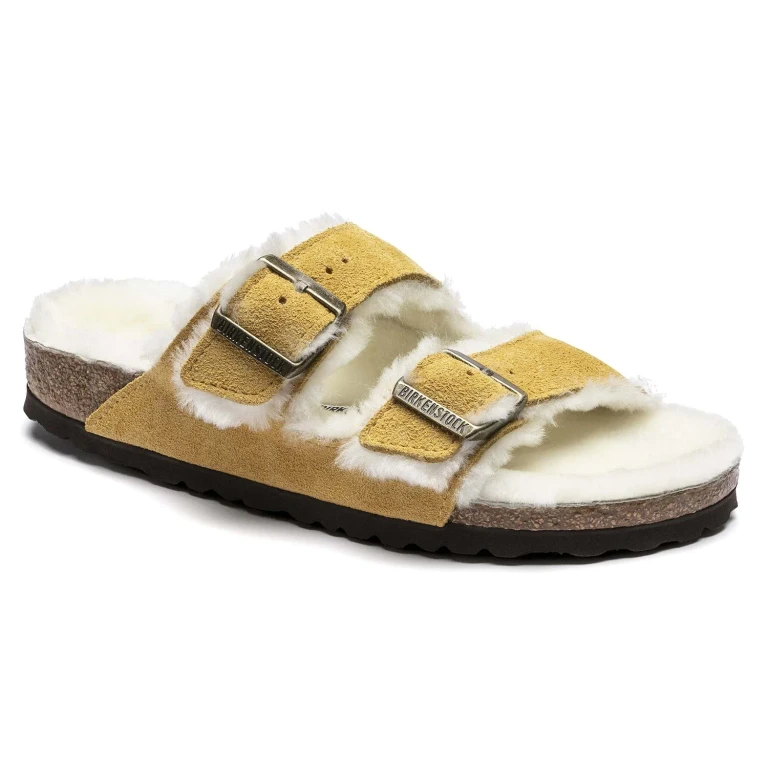 Arizona Shearling Suede Leather Ochre-Beige Sandals