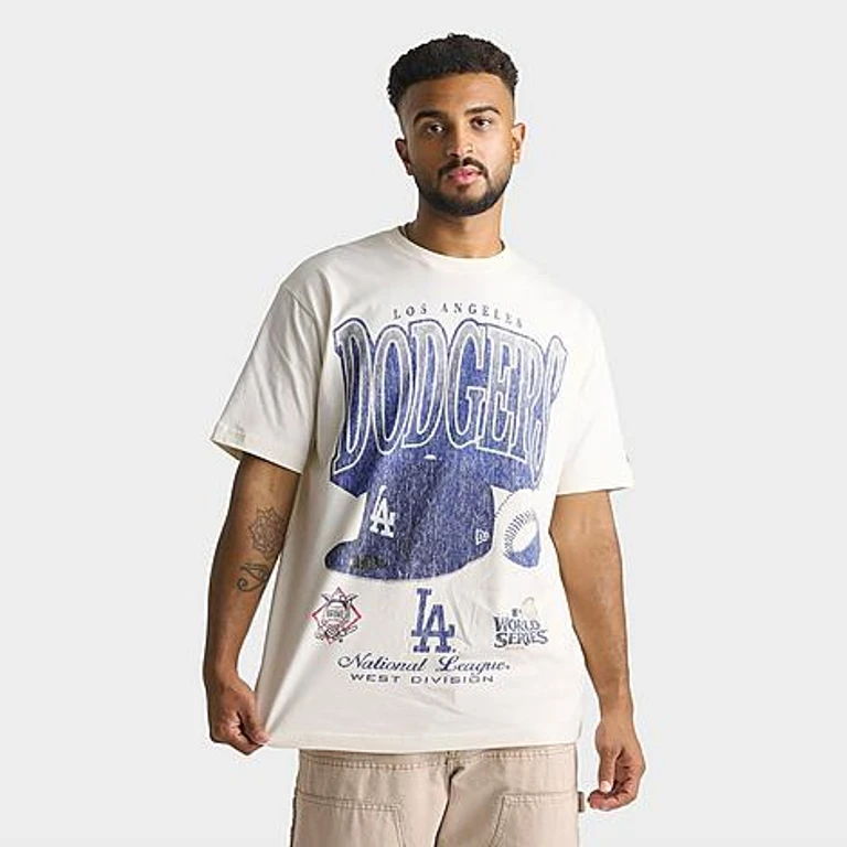 New Era Men's Los Angeles Dodgers MLB Hat Graphic T-Shirt in Eggshell Size: Small