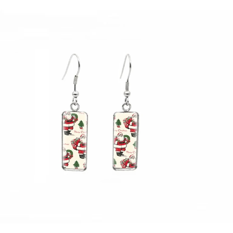 Don't AsK Rectangular Art-Print Drop Earrings - Classic Santa - Lightweight Dangle Earrings for Women
