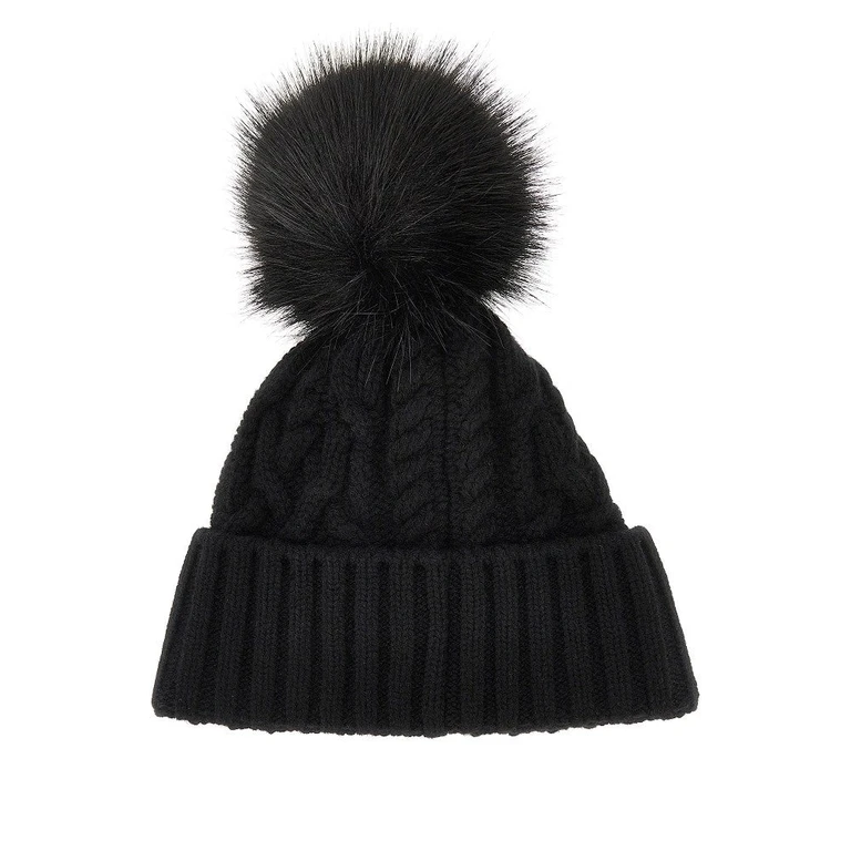 Cashmere and wool beanie hat with logo patch Woman One Size