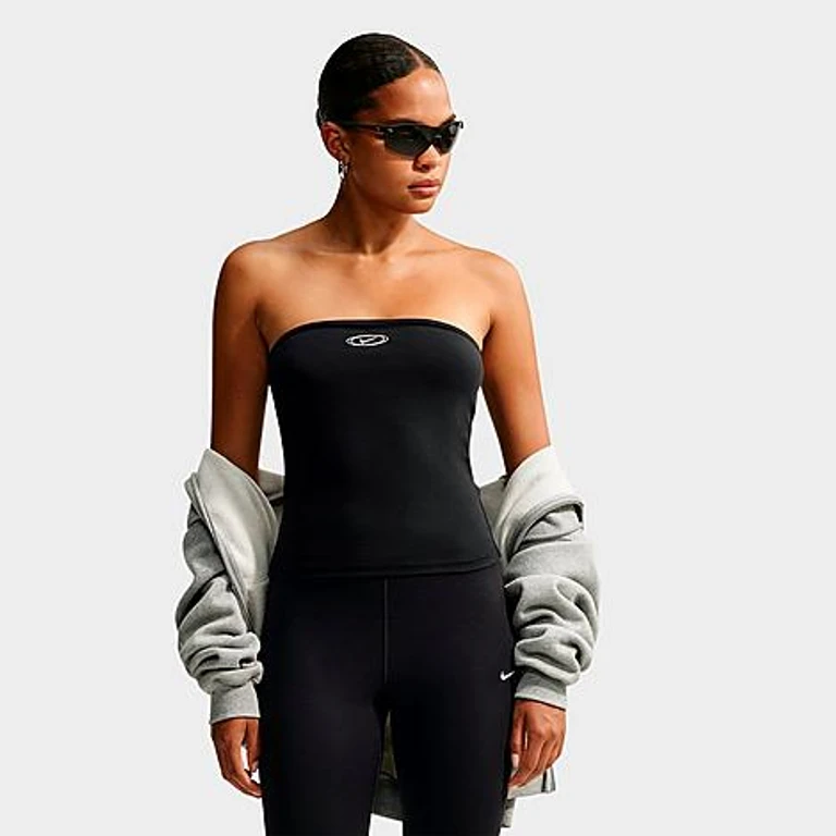 Nike Women's Sportswear Graphic Tight Tube Top in Black/Metallic Silver Size: XS