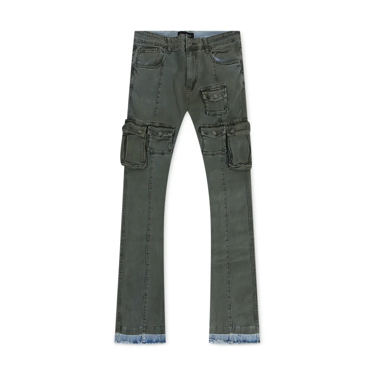 Cargo Stacked Jeans - Olive