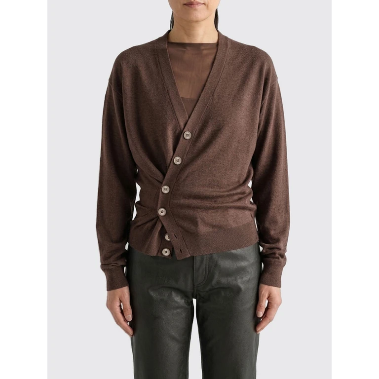 Cardigan Lemaire marron à col V, coupe décontractée, mélange de laine