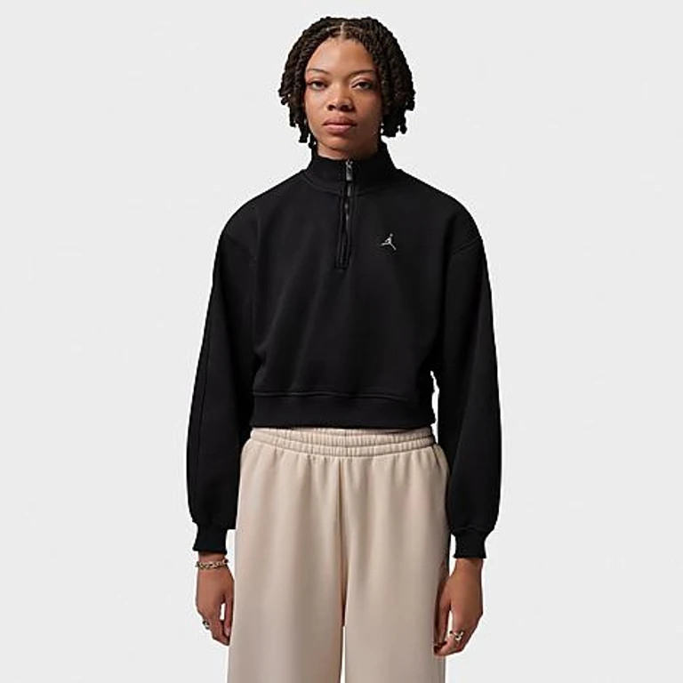 Brooklyn Quarter-Zip Cropped Top in Schwarz