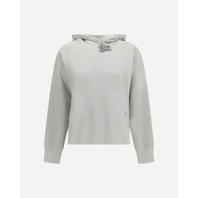 Cotton fleece Hoodie with jewel brooch Female S