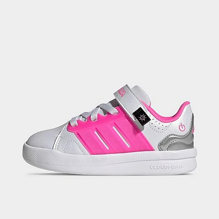 Little Kids Lightorama Court Stretch Lace Hook-And-Loop Casual Shoes in White/Lucid Pink/Silver Metallic Size: 1.0