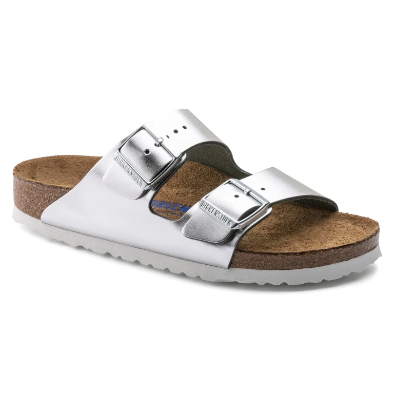 Arizona Soft Footbed Suede Leather Metallic Grey Silver Sandals