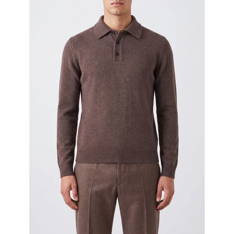 Merino Wool and Cashmere Long-Sleeved Knit Polo Shirt (263MYB3700462)