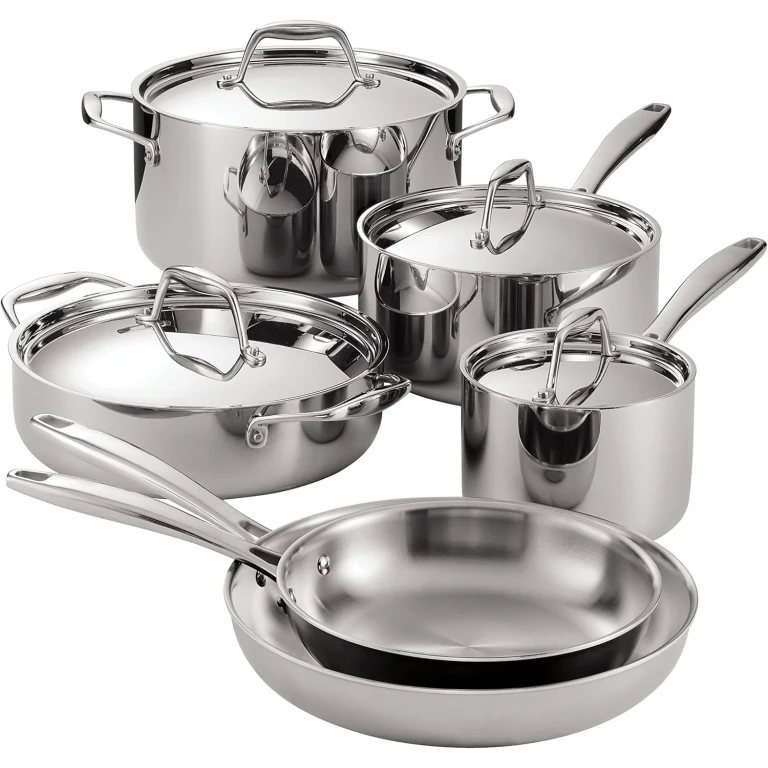 Tri-Ply Clad Stainless Steel 10-Piece Cookware Set with Lids, Pots and Pans Kitchen Set
