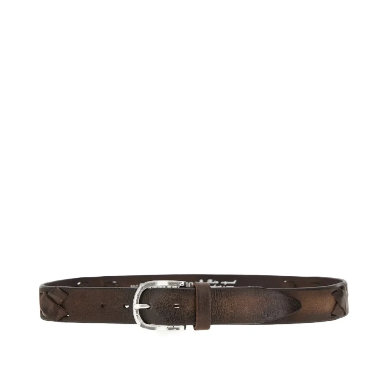 Leather belt with studs and topstitchings Man 95