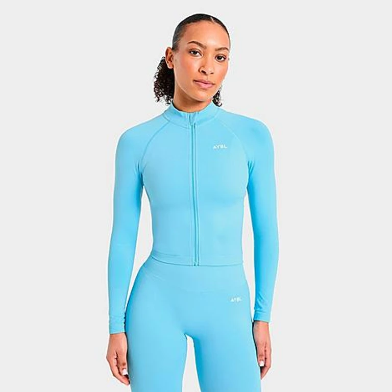 AYBL Women's Enhance Seamless Full-Zip Jacket in Powder Blue Size: XS