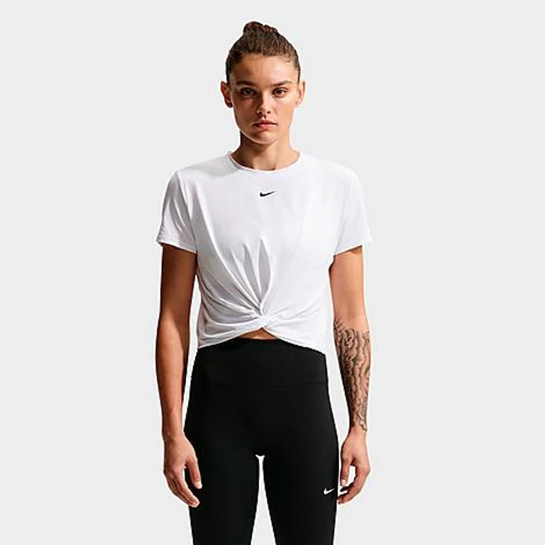 Women's One Classic Twist Dri-FIT Short-Sleeve Top in White/Black Size: XXS
