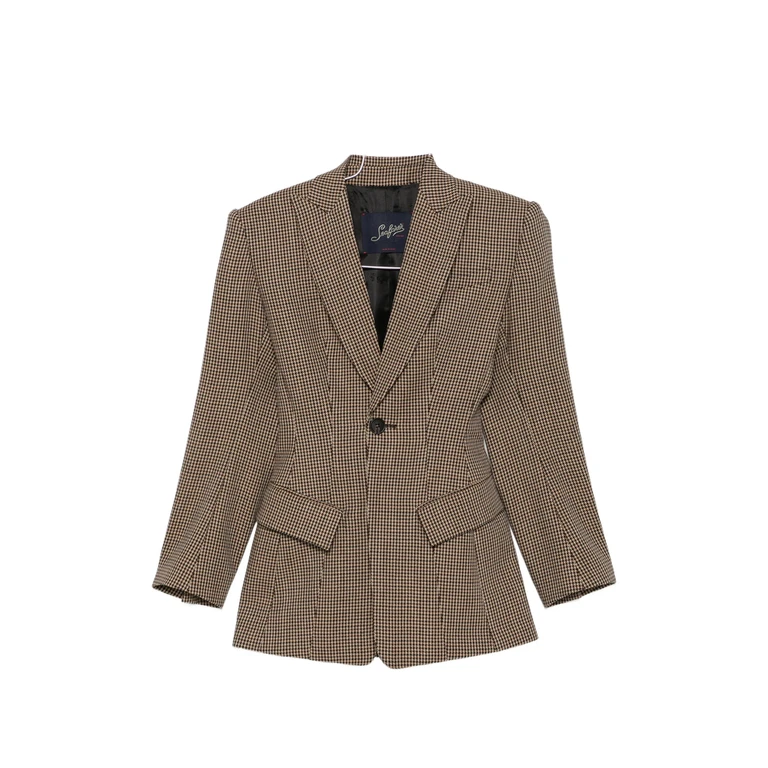Houndstooth-pattern Single-breasted Blazer