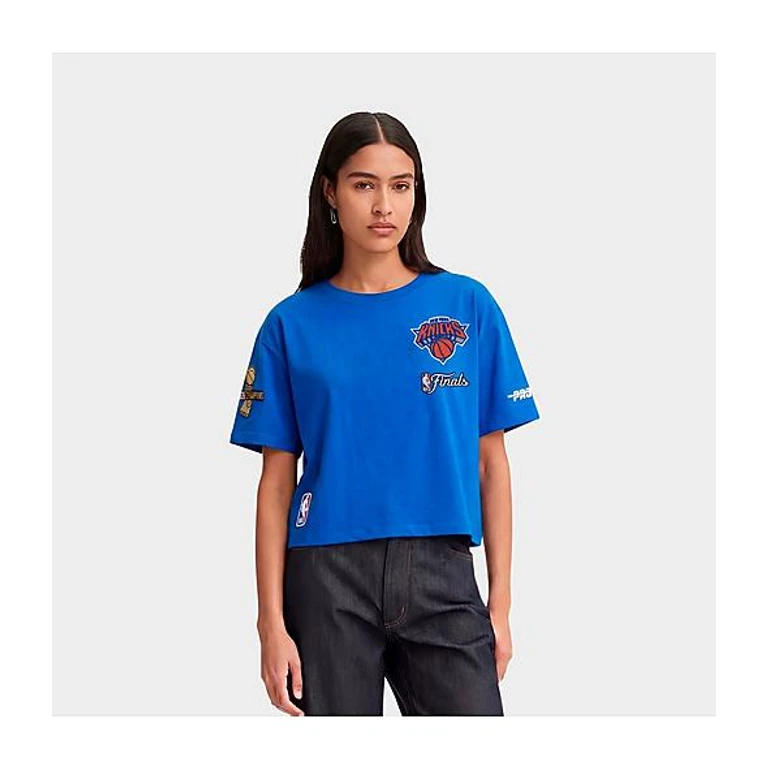 New York Knicks Script Tail Single Jersey Boxy T-Shirt in Royal Blue