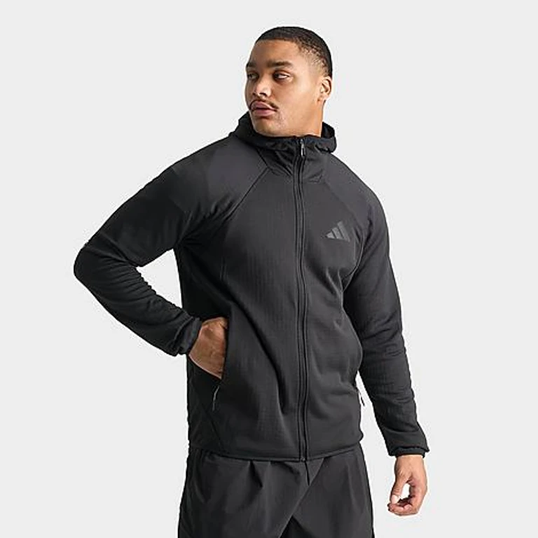 Men's TERREX Xperior Climawarm+ Ventknit Fleece Full-Zip Hooded Jacket in Black Size: Small