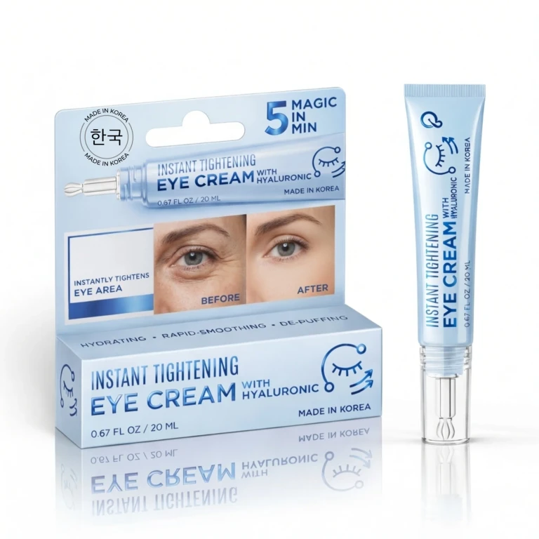 Korean Skin Care Hyaluronic Eye Cream, Instant Firming & Depuffing Under-Eye Treatment - Anti Wrinkle K Beauty Skincare