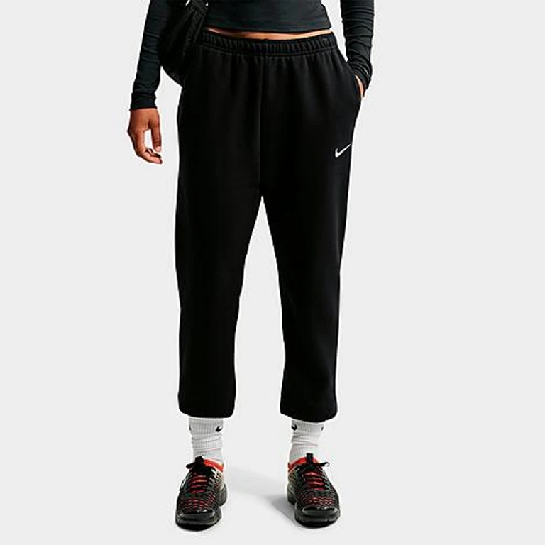 Nike Women's Studio Fleece Medium-Weight Mid-Rise Jogger Pants in Total Black/Sail Size: XXS