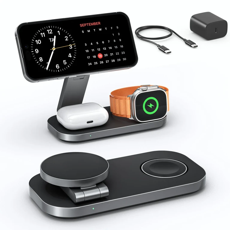Premium Desktop 3-in-1 Wireless Charging Station for iPhone, Apple Watch & AirPods