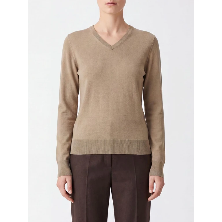 V-Neck Jumper in a Cashmere and Silk Blend with Long Sleeves (11078Y1001TAU)