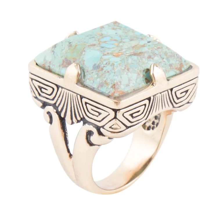Square Statement Blue Turquoise Golden Ring