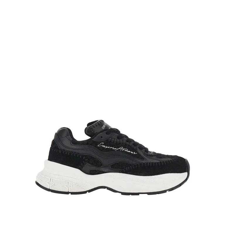 Knitted sneakers with faux leather details Woman 36