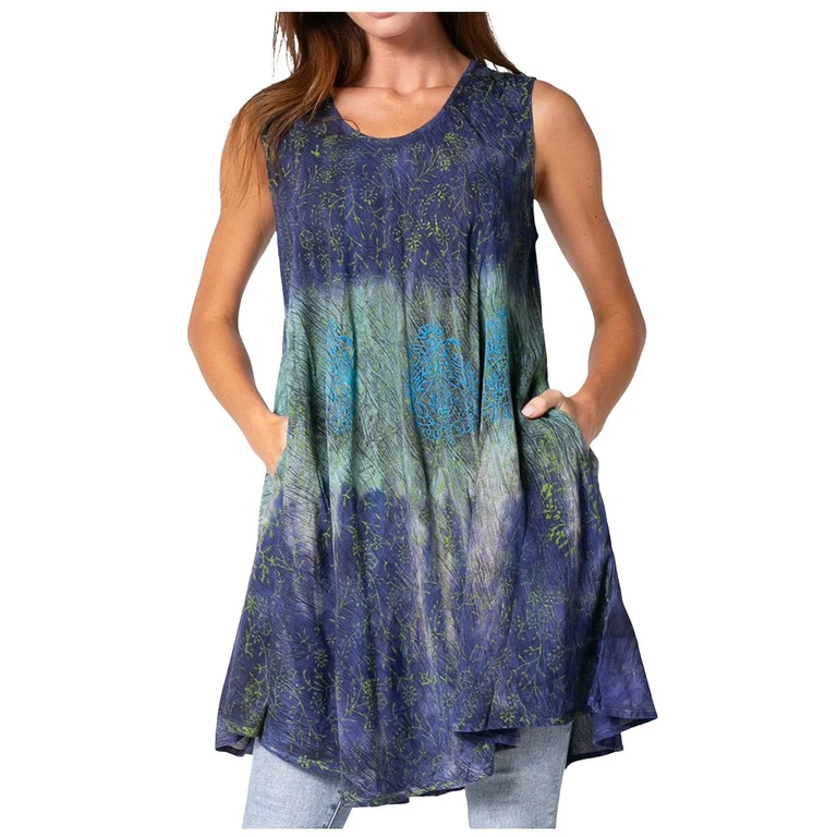 Sakkas Isabela Womens Everyday Summer Sleeveless Tank Top Tie-dye & Block Print