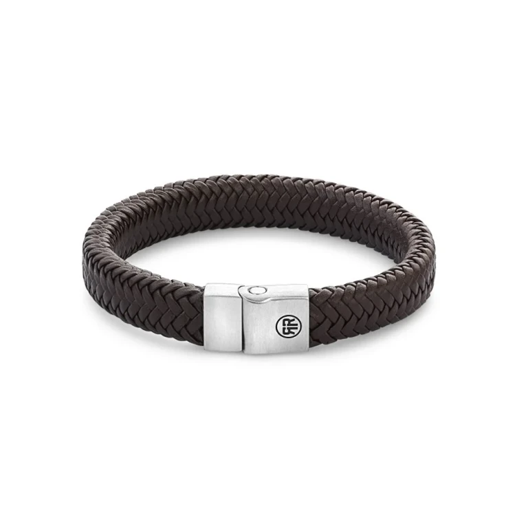 Brown Leather Bracelet Herringbone Brown Matt Rr-M0022-S - Size: 20 Cm - L+