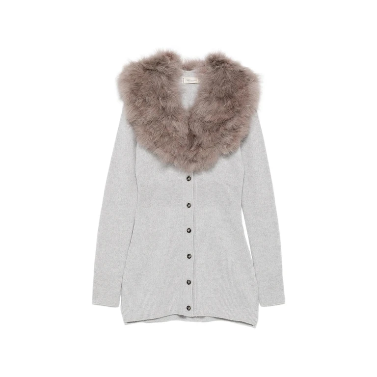 Faux-fur Collar Ribbed Cardigan