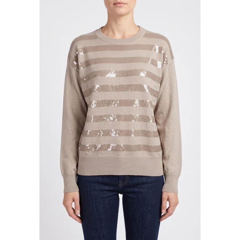 Women'S 100% Cashmere Sequin Beige Sweater Nwt
