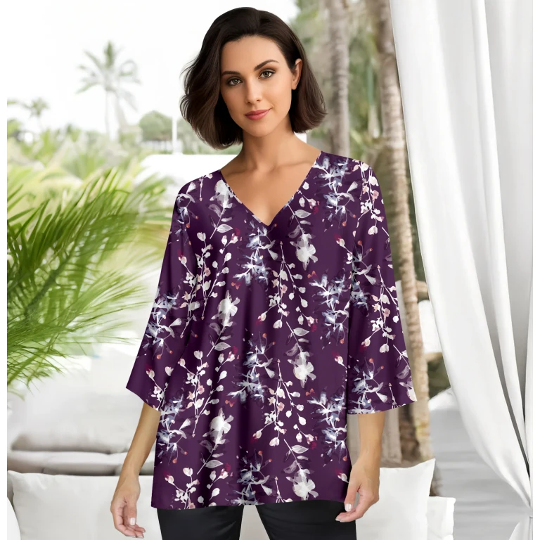 Three Quarter Sleeve V-Neck Tunic by Bon Apple Tea